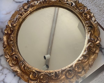 Vintage Florentine Italian wood gold gilt mirror round