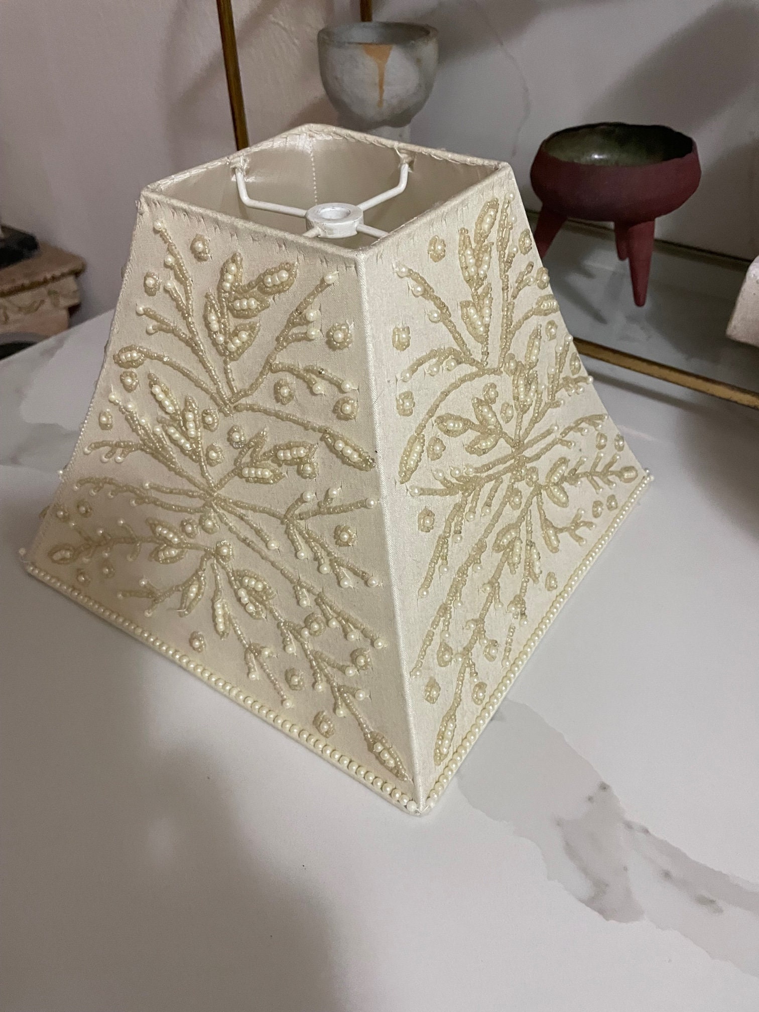 Vintage Pearl Embroidered Lamp Shade Rare Etsy