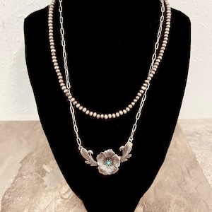 Floral Faux Navajo Pearl Layered Necklace