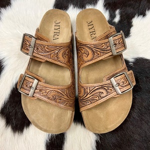 Tooled Leather Sandals Footo