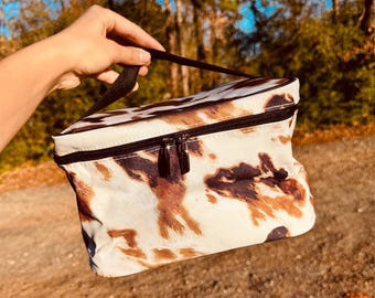 Brown Cow Print Cosmetic Bag