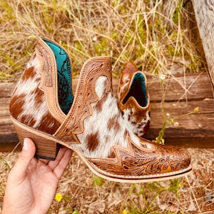 Brown Cowhide Tooled Leather Boots