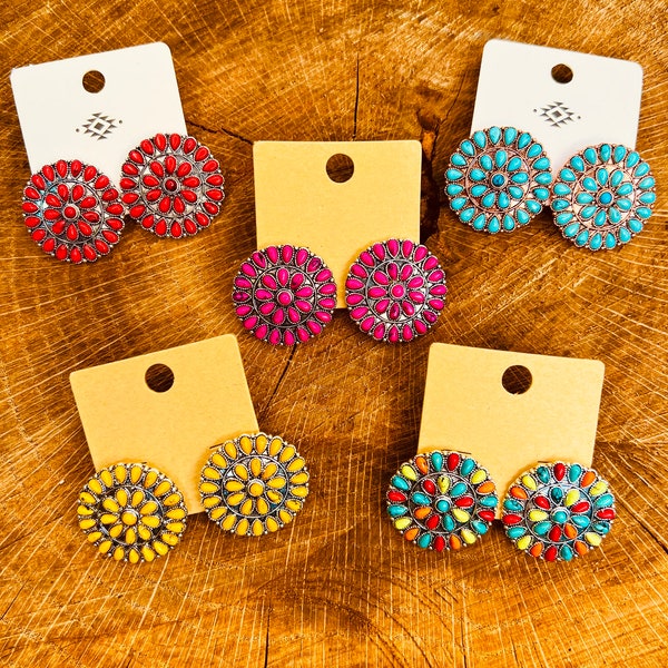 Western Concho Cluster Stud Earrings