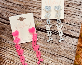 Glitter Acrylic Howdy Dangle Earrings