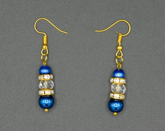 Earrings with glass beads and rhinestone roundels