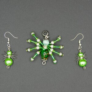 Spider pendants and earrings with glass and acrylic beads