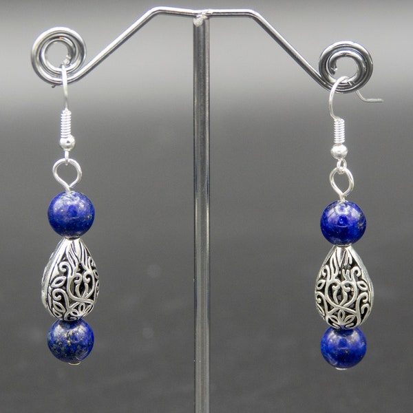 Tibet-style earrings with gemstone beads