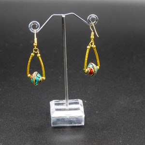 Tibet-style earrings made of aluminum wire and Tibetan beads