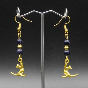 Cat earrings with metal and blue river gemstone beads