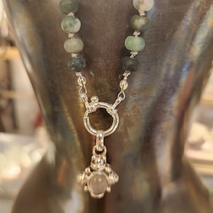 Fancy Jasper Natural Stone Necklace with Sterling Silver Clasp and Stone Pendant