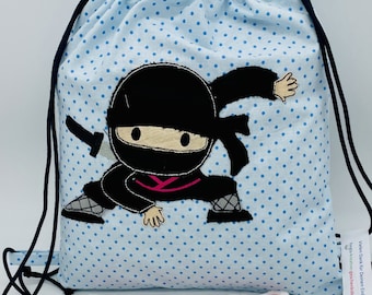 Turnbeutel Ninja Applikation Wechselwäsche Beutel gestickt Individuell Handarbeit Wäschebeutel Rucksack Sportbeutel Aufbewahrung Spielzeug