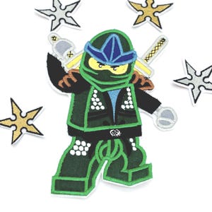 Grüner Ninja Aufnäher XL: Gesticktes Bügelbild für Schultüte & Einschulung