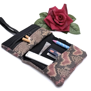 Tabaktasche mit Schlangenmuster, Drehtasche mit Filterfach, Tabakbeutel, Raucheretui