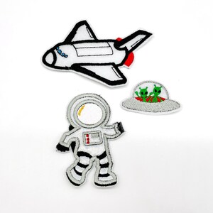 3er-Set Aufnäher Astronaut, Space Shuttle & Alien – Stickapplikationen für Kinder, Schultüte und Einschulung