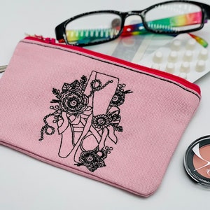 Kleine Flache Tasche Ballett Schuhe gestickt Canvas Stoff Notfalltasche Medikamententasche Federmappe Stifte Mappe Rot oder Rosa Ballerina