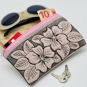 Kleine Tasche Handytasche, Kabeltasche Geldbörse Kartentasche, Kopfhörer Brillenetui für Sonnenbrille bestickt, Kosmetiktasche in alt Rosa