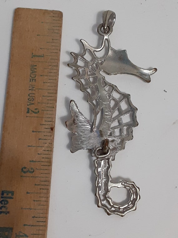 Mid century rhinestone sea horse pendant with art… - image 2