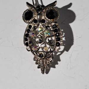 Vintage black & aurora borealis rhinestone owl hair barrette