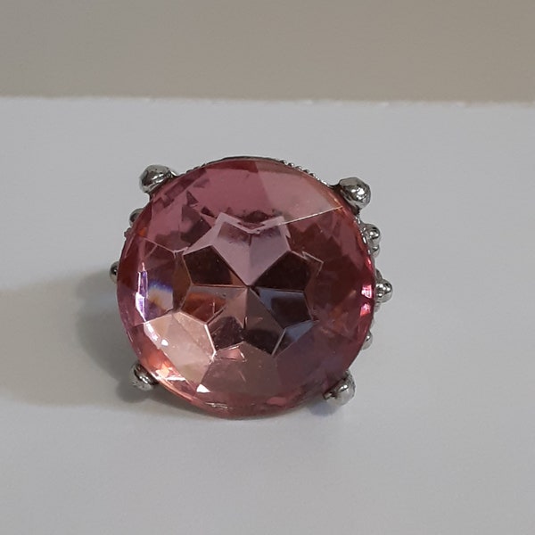 Vintage statement oversized pink rhinestone adjustable ring