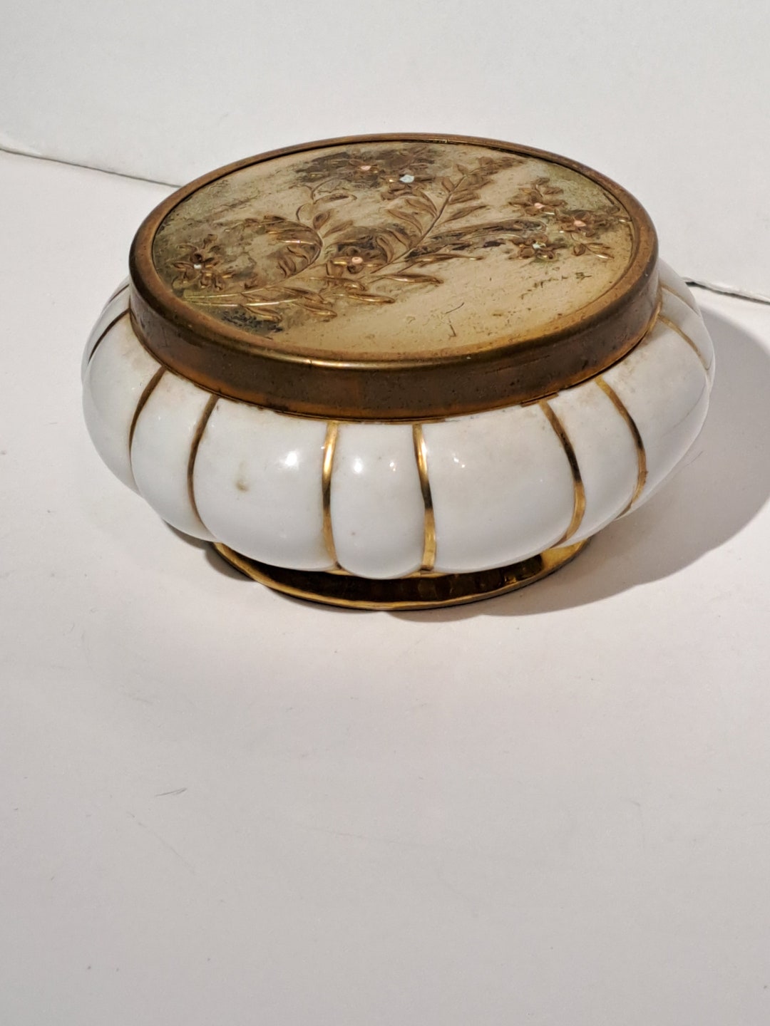 Vintage Matson Japan Porcelain Jewelry Trinket Box With Metal Lid Etsy