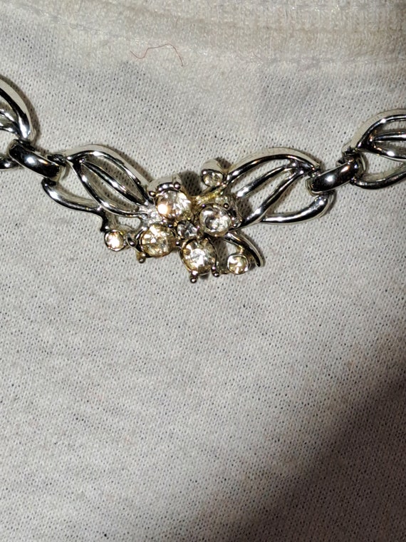Vintage flower link rhinestone necklace 16" - image 2
