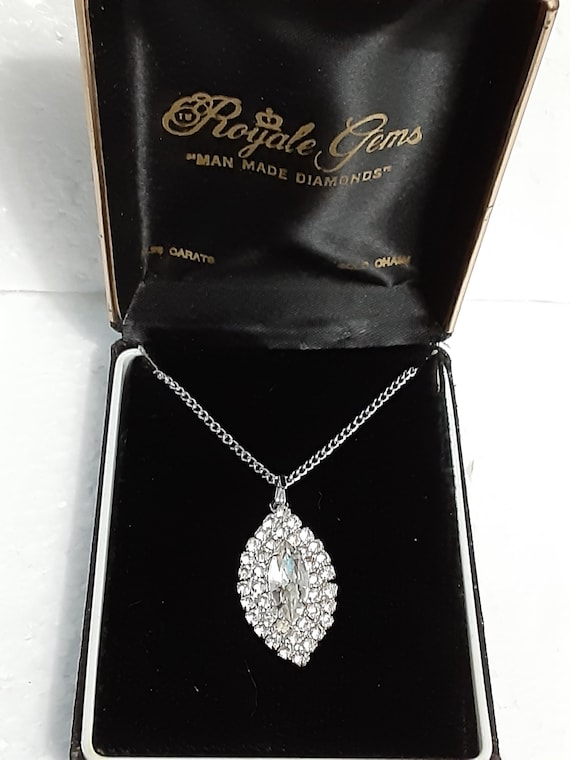 Vintage royal gems rhinestone tear drop pendant ne