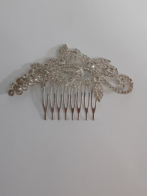 Mid century rhinestone floral hair comb slide