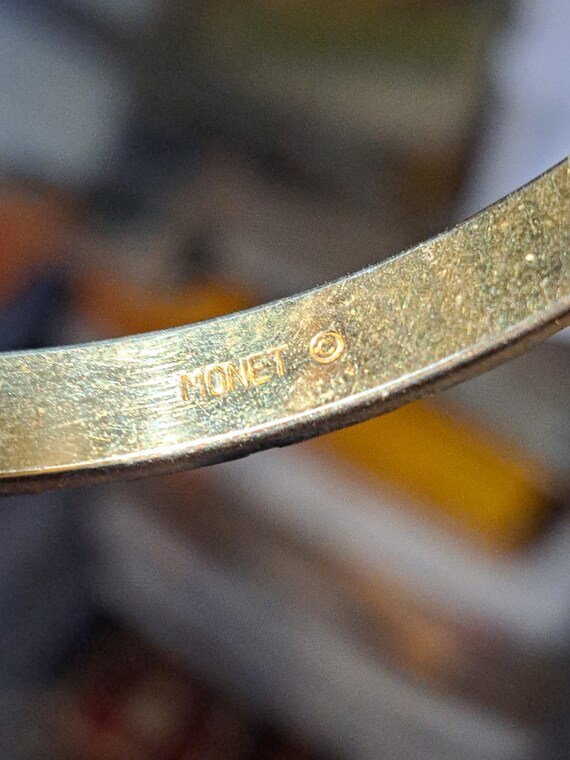 Vintage Gold Tone Metal Monet Signed Bangal Bracelet 2.5