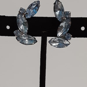 Vintage blue rhinestone cocktail clip on earrings