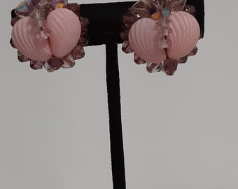 Pair of Mid century purple shell and faceted bead  clip on earrings