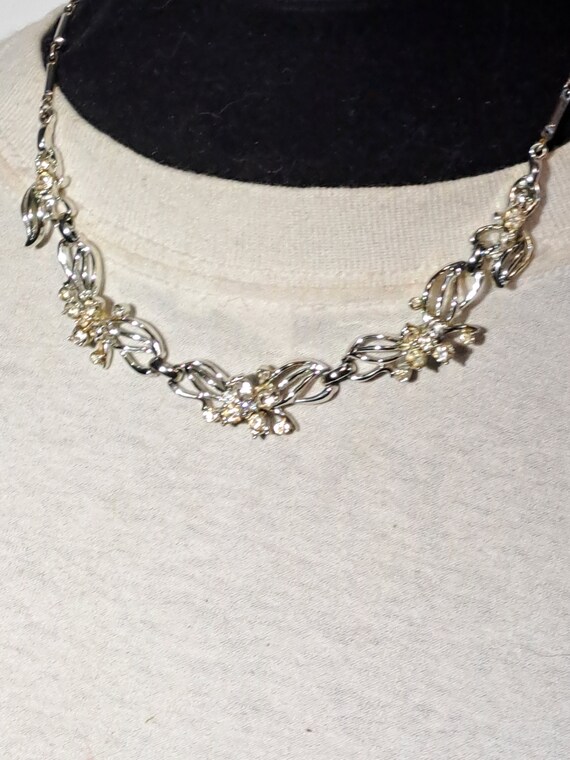 Vintage flower link rhinestone necklace 16" - image 1