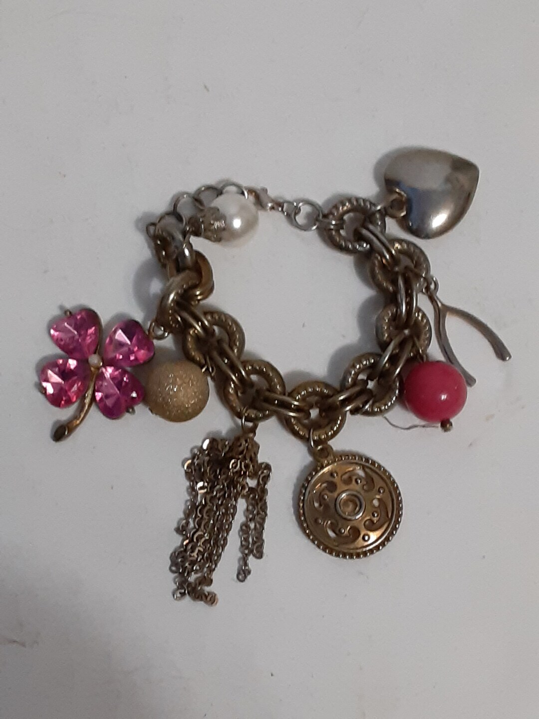 Vintage Chunky Charm Bracelet 6.75 In Etsy
