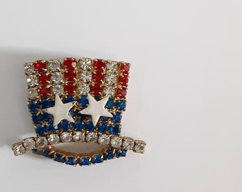 Vintage patriótico tío sam sombrero de pedrería pin