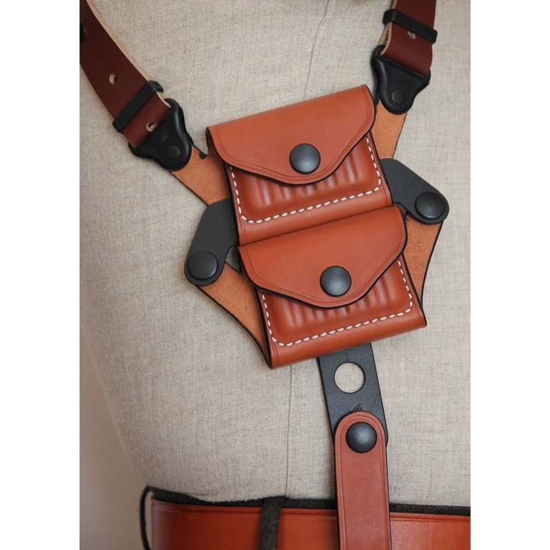 COLT 1911 5 Premium Leather Vertical Shoulder Holster Set with Double Magazine Cases, Black and Brown image 10