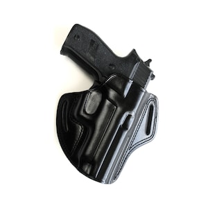 Glock 19,23 Premium Leather Holster, Handmade Pancake Style Holster, Black and Brown, Right-Left Hand Draw