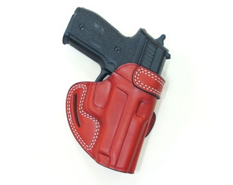 Glock 17, 22 Funda de cuero premium, Funda de estilo vaina de cinturón hecha a mano, negro y marrón, dibujo a la derecha-izquierda