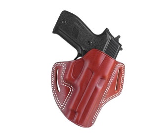Kabura skórzana RUGER LC9, LC40, LC 380 (bez lasera) Premium, ręcznie robiona, w stylu naleśnikowym, czarno-brązowa, do noszenia prawą i lewą ręką