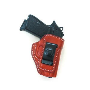 BERSA Thunder 380 Premium Leather Holster, Handmade Inside the Waist Band (IWB) Concealment Ambidextrous Holster, Black and Brown