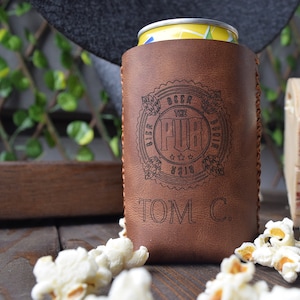 Personalized Leather Can Coolers, Custom Groomsmen Gift, Engraved Beer Can Holder, Coozie, Bottle Holder, Groomsmen Proposals