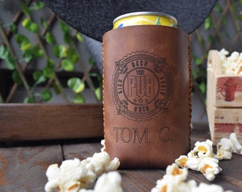 Personalized Leather Can Coolers, Custom Groomsmen Gift, Engraved Beer Can Holder, Coozie, Bottle Holder, Groomsmen Proposals