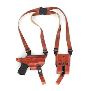 Beretta 92, 96, F92, PF92 Premium Leather Horizon Shoulder Holster Set with Double Magazine Cases, Black and Brown, Right-Left Hand Draw