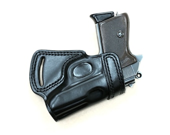Walther PP, PPK Premium Leather Holster, Handmade Small of Back (SOB) Style Holster, Black and Brown