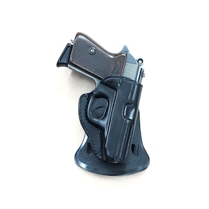 Glock 19,23 Premium Leather Holster, Handmade Adjustable Paddle Holster, Black and Brown