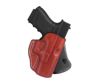 RUGER P85, P89 Funda de cuero premium, Funda de paleta ajustable hecha a mano, negro y marrón