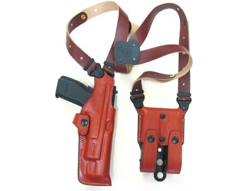 COLT 1911 5" Premium Leather Vertical Shoulder Holster Set with Double Magazine Cases, Black and Brown