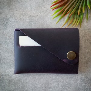 gepersonaliseerde minimalistische lederen portemonnee, RFID, EDC-kaarthouder, cadeau voor mannen en vrouwen, paarse aangepaste gegraveerde slim-kleine munt portemonnee