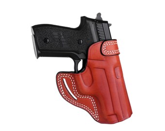 Glock 17, 22 Funda de cuero premium, funda de estilo de vaina de dibujo cruzado hecha a mano, negra y marrón