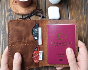 Personalized Leather Passport Cover, Custom Passport Travel Wallet, Engraved Passport Case, Valentine&#39;s Day Gift,Gift for Everybody