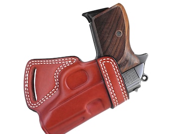 S&W - J frame - 2" Premium Leather Holster, Handmade Small of Back (SOB) Style Holster, Black and Brown