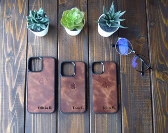 Personalized Leather iPhone 13 Case, Custom iPhone 13 Pro Max Case, Engraved iPhone 13 Pro Case, Gift for Him and Her